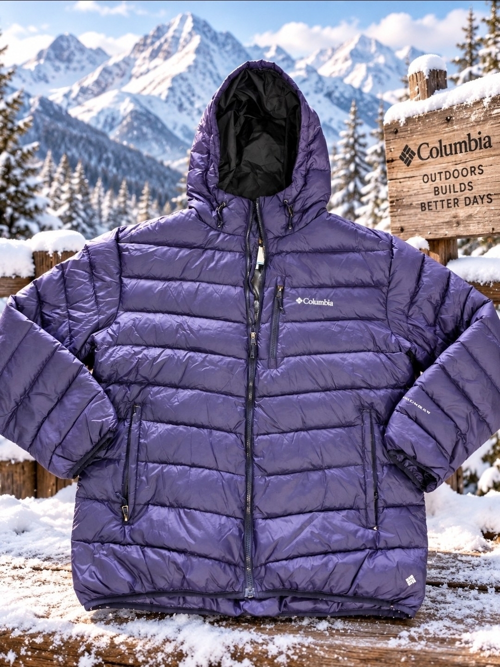 Columbia Womens Purple Puffer Jacket with Hood OMNI HEAT